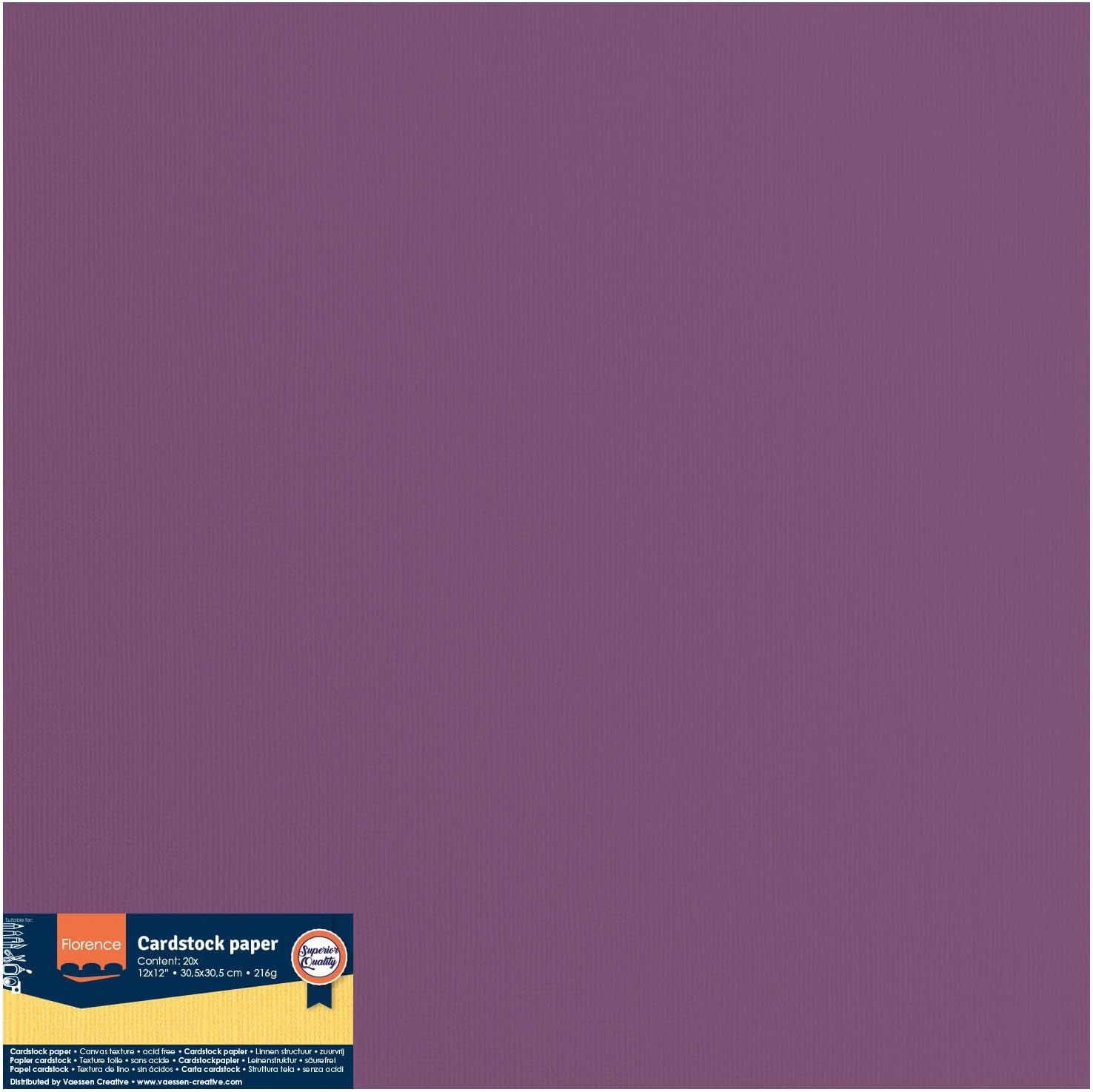 Vaessen Creative Florence Textured Cardstock Paper, Purple Clematis, 216 Grams, 12x12 inches, 20 Sheets, for Scrapbooking, Card Making, Die Cutting and Other Paper Crafts