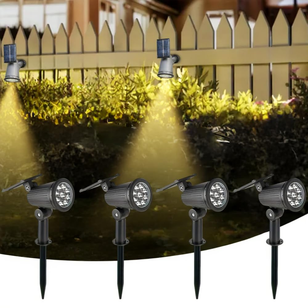 BEOSIOR Solar Spot Lights Outdoor, White LED Solar Flood Lights, IP65 Waterproof, Garden, Yard, Pathway, Driveway, Garage, Fence, Walkway, Front Porch, Patio (4)