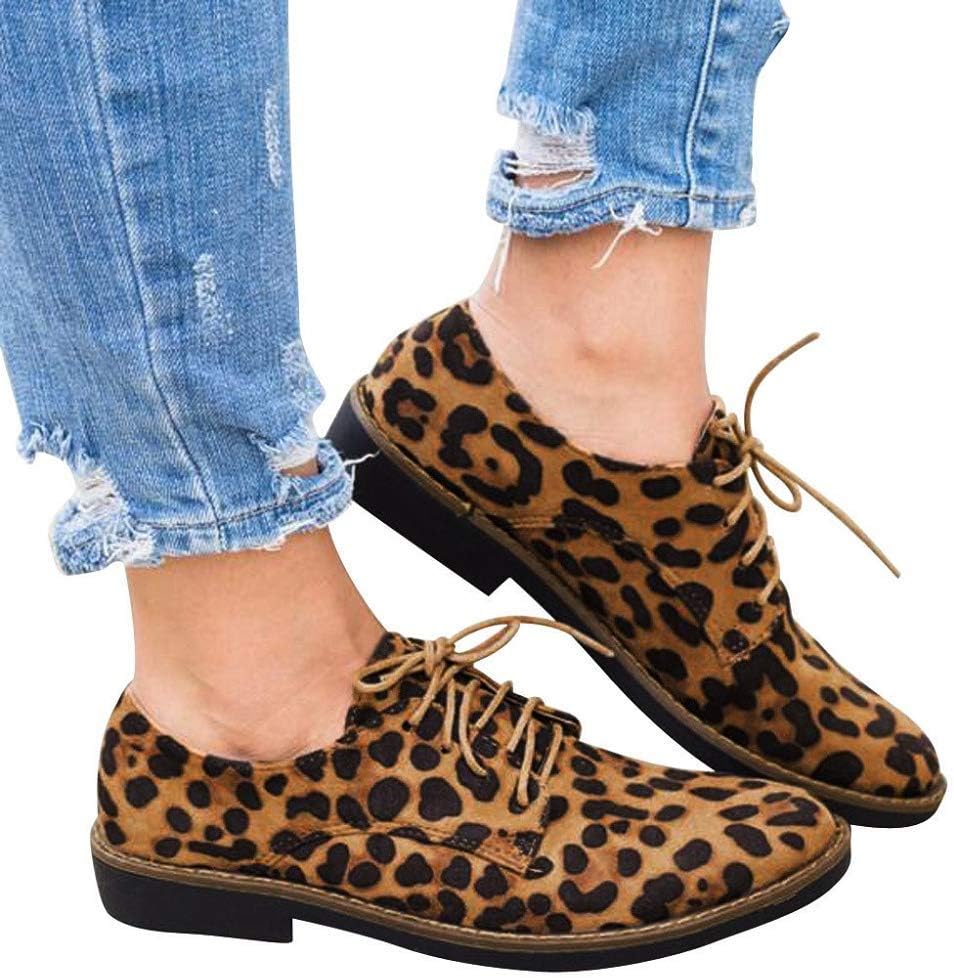 Women Lace up Shoes Leopard Print Ankle Booties Round Toe Oxfords Flats by Lowprofile