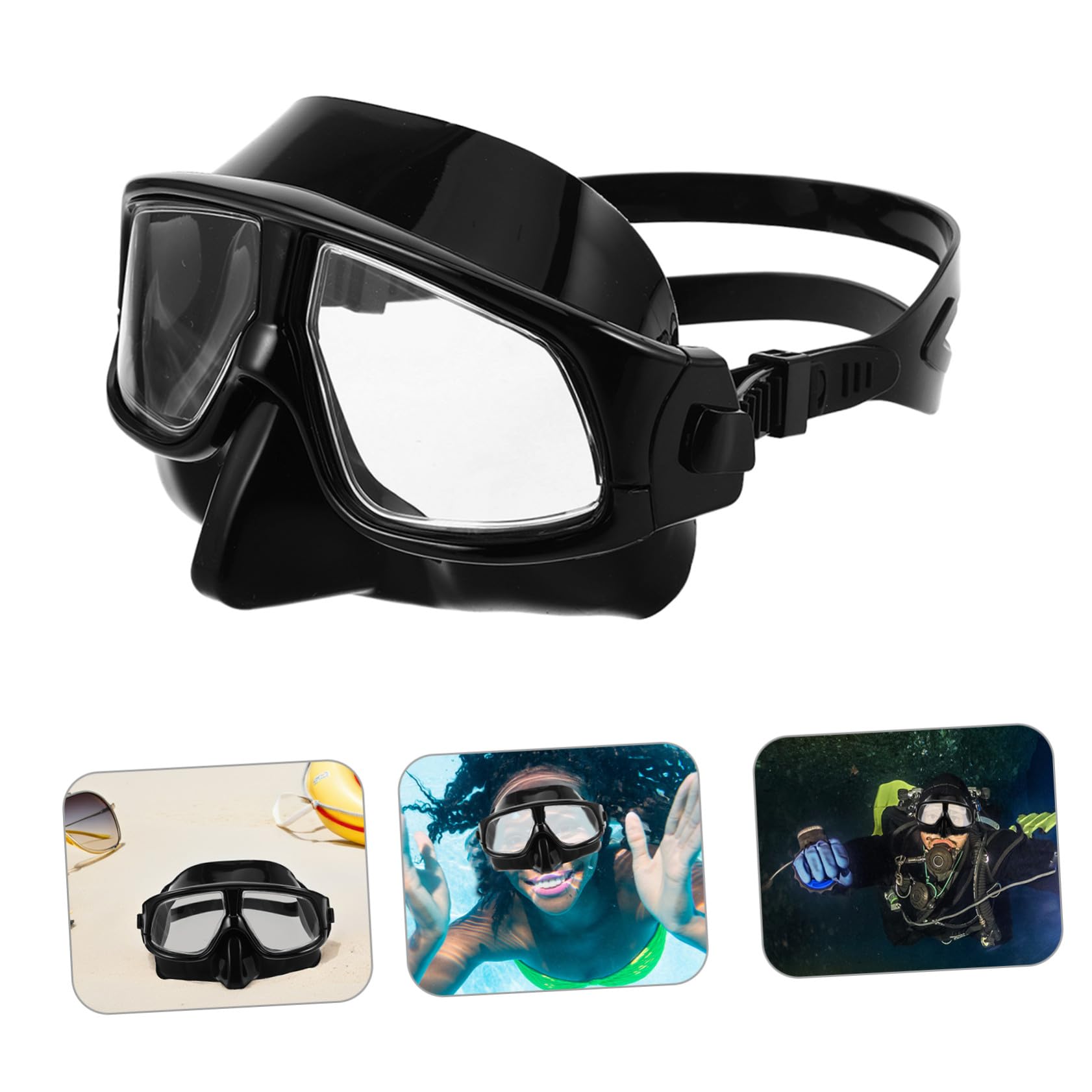 Máscara de Buceo para Snorkel con Tapa Nasal, Negra, Silicona | Correa Ajustable, Diseño de Amplia Visión, para Adultos, Natación y Uso Libre
