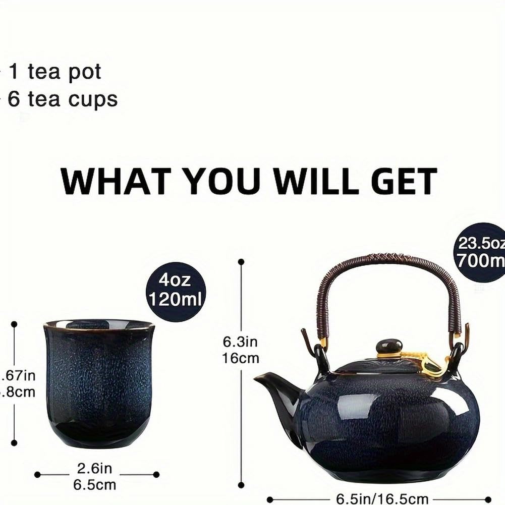 Juego de té japonés de 6 piezas, horno alterado esmalte porcelana té, cerrar 1 tetera, 6 tazas de té