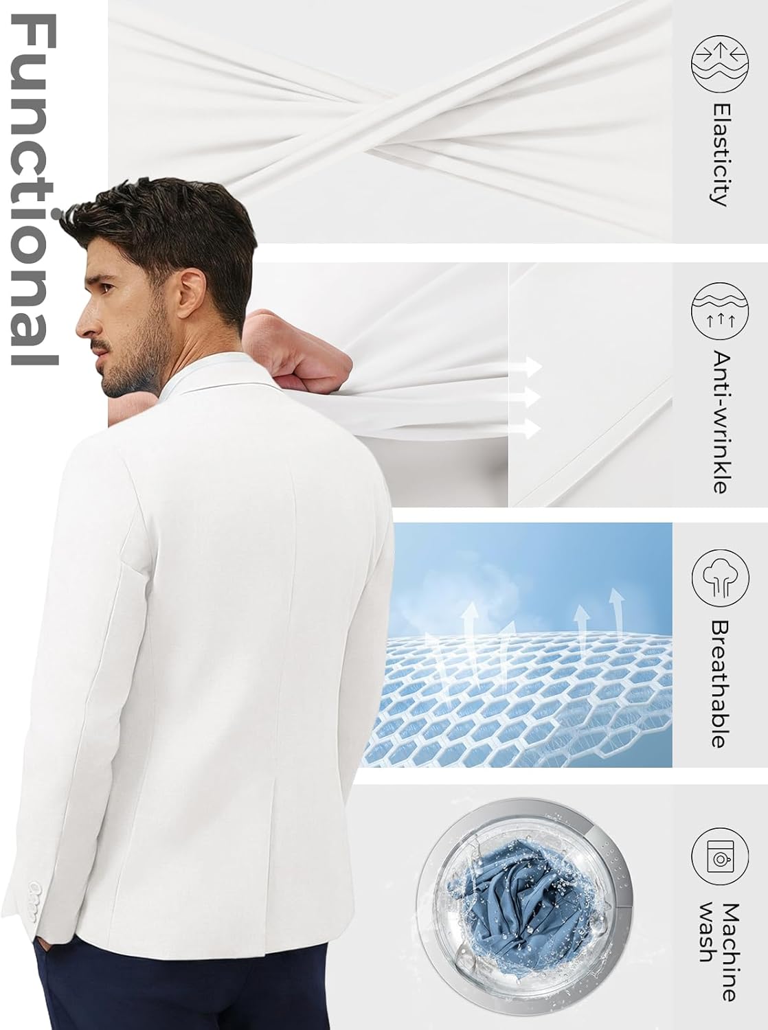 PJ PAUL JONES Men's Lightweight Sport Coat Casual One Button Blazer Breathable Sportcoat - Image 3