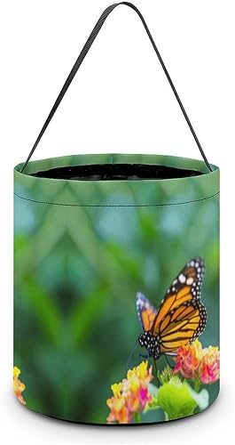 Monarch Butterfly on the Flower Halloween Trick or Treat Candy Bucket Tote Bag reutilizable con asa para fiesta