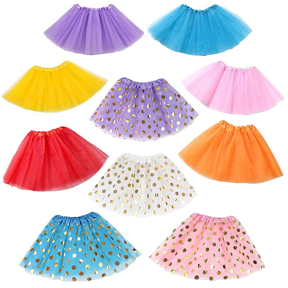 Koogel 10 PCS Tutu for 2 to 5 Years Old Girls, 3-Layer Dress Up Tutu Polka Dot Assorted Colors Tutu Skirts Ballet Skirts for Dress Up Game Birthday Party Halloween Costume