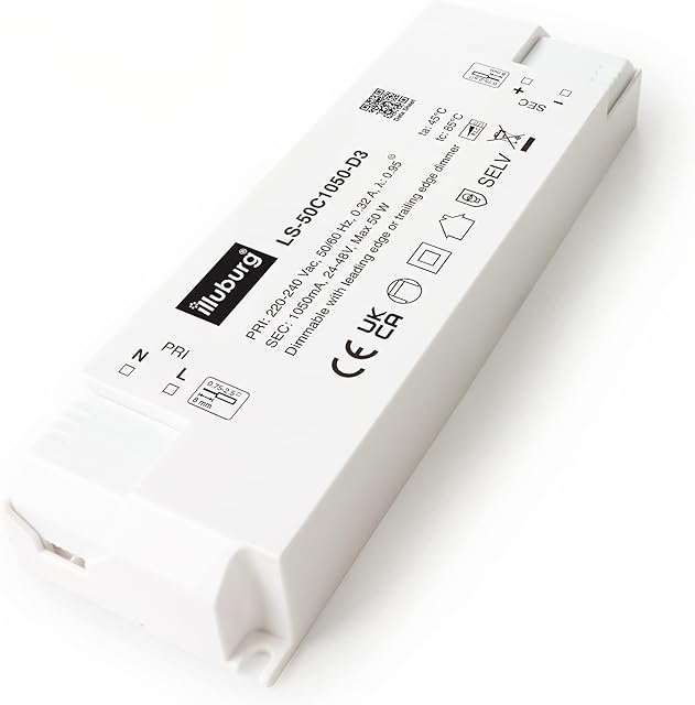 illuburg LED Driver Dimmable TRIAC 1050mA Constant Current 25W - 50W Flickerfree LED Power Supply Transformer