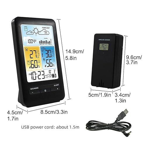 Miniatura 2 de Juego de termómetro meteorológico, estaciones meteorológicas inalámbricas, calendario con retroiluminación ajustable, estación de pronóstico