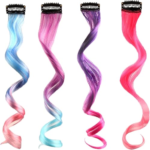 Extensiones de cabello con clip para niños, 4 extensiones de muñeca rizada, peluca de pelo largo de 11 pulgadas para muñeca de niña, regalos de