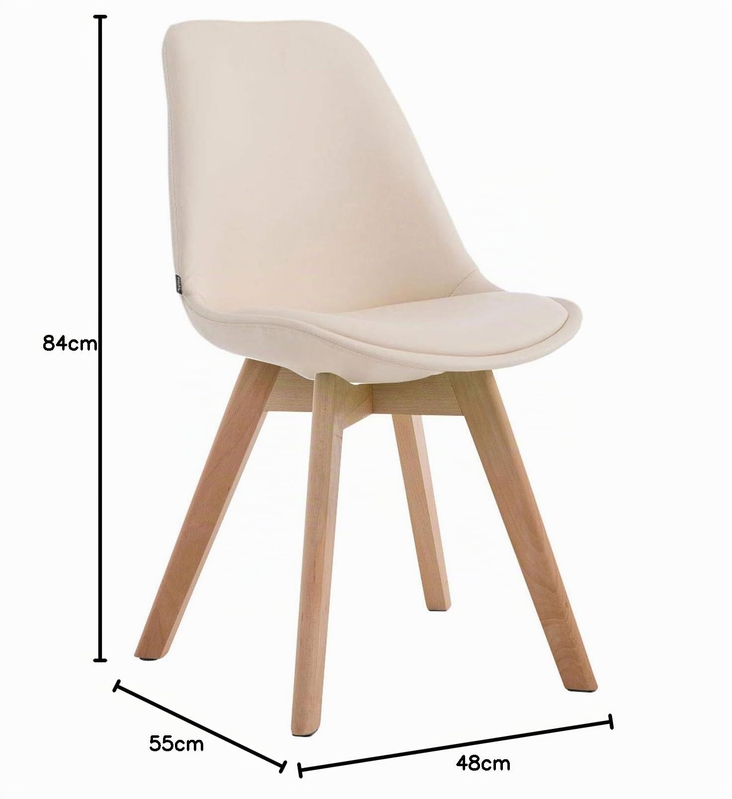 CLP Esszimmerstuhl Manado mit Kunstlederbezug | Lehnstuhl mit Holzgestell | Polsterstuhl erhältlich | Sitzhöhe 47 cm | Farbe Creme Gestell Farbe Natur