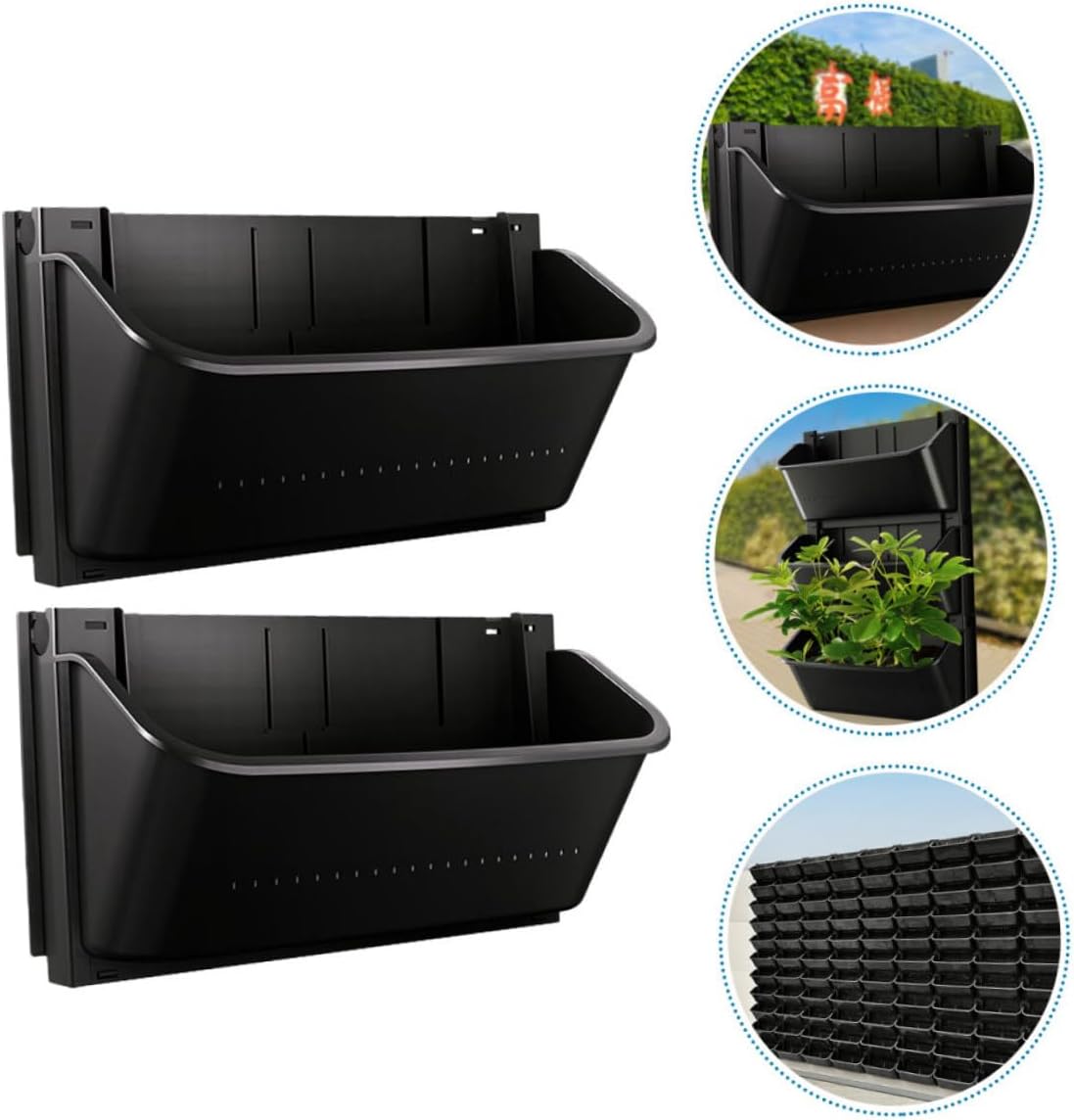 2pcs Vertical Wall Planters Plastic Hanging Flower Pots Outdoor Space-Saving Balcony Patio Garden Containers Sturdy Plant Holders for Greenery Decoration