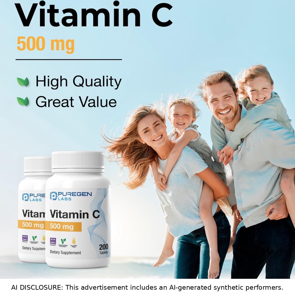 Puregen Labs Vitamin C 500 mg Supports a Healthy Immune System, 200 Tablets — Amazon image 7