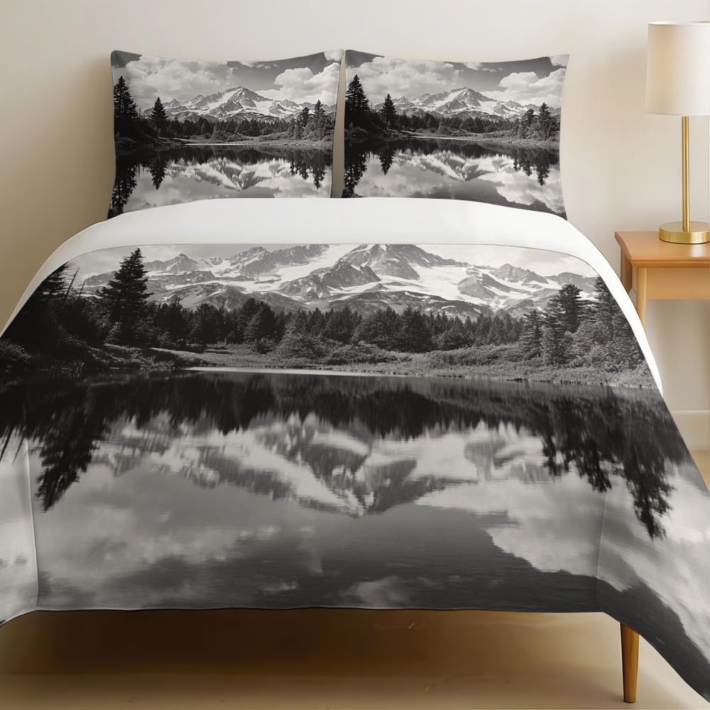Housse de couette montagne enneigée 200x200 de style chalet