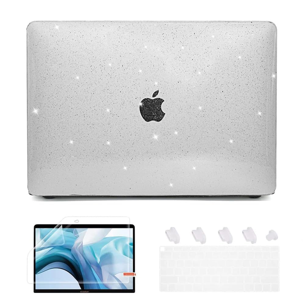 zitronix® Cover 13.3 Inch MacBook Air M1 A2337 A2179 A1932 Laptop Hard Shell Case Cover for Apple Mac Book Air 13 Inch Case 2020 2019 2018 Keyboard & Screen Protector Dust Plug Clear Glitter Crystal