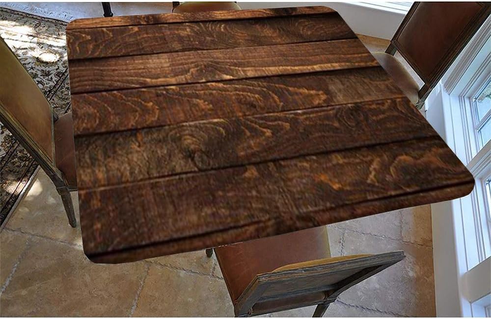 Wood Texture Square Fitted Tablecloth, Oak Pattern, Elastic Edge, Suitable for Table Decoration, Buffet and Camping, Fit for 55"x55" Square Table