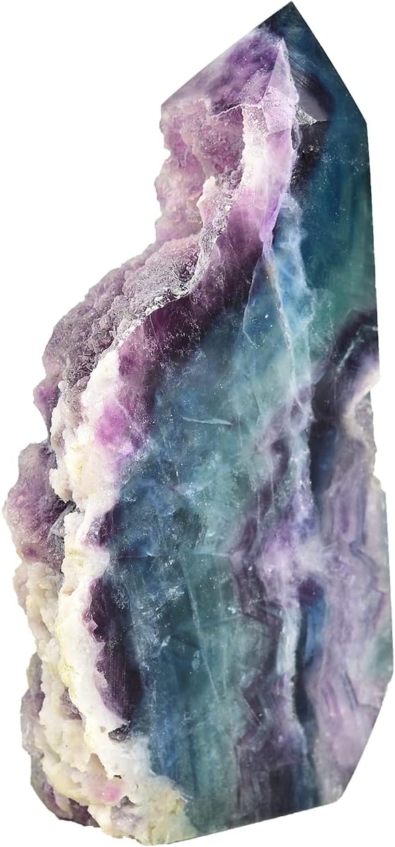 AMOYSTONE Decorative Quartz Obelisk Slab Pointed Natural Fluorite Slab Block Heavy 2-2.8 LBS, Crystal Lover Collection, Gifts, Home Décor