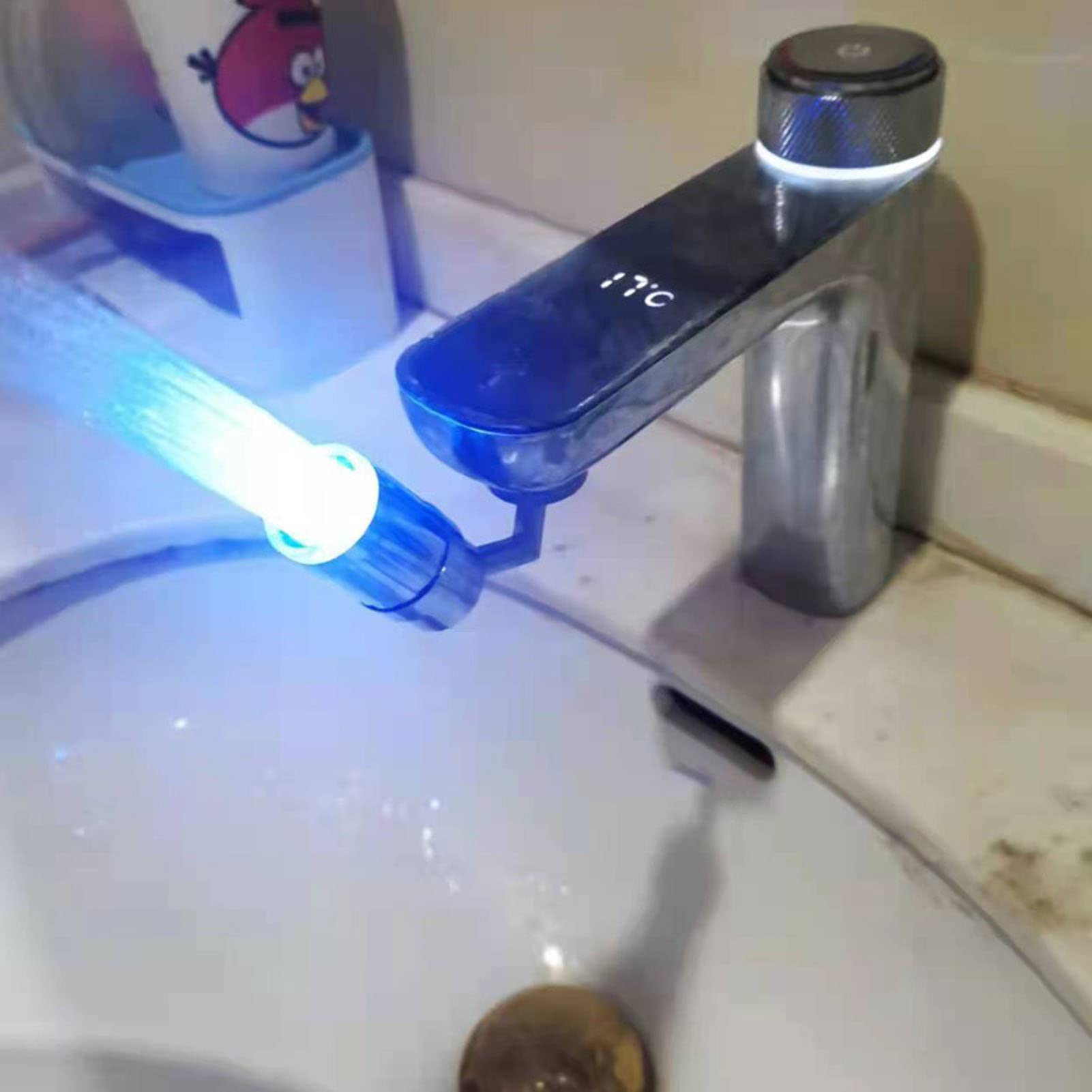 Water Faucet Bathroom Kitchen Sink Faucet Fashion LED Tricolor Temperature Control Faucet 3 4in External Teeth Suitable for — view 6