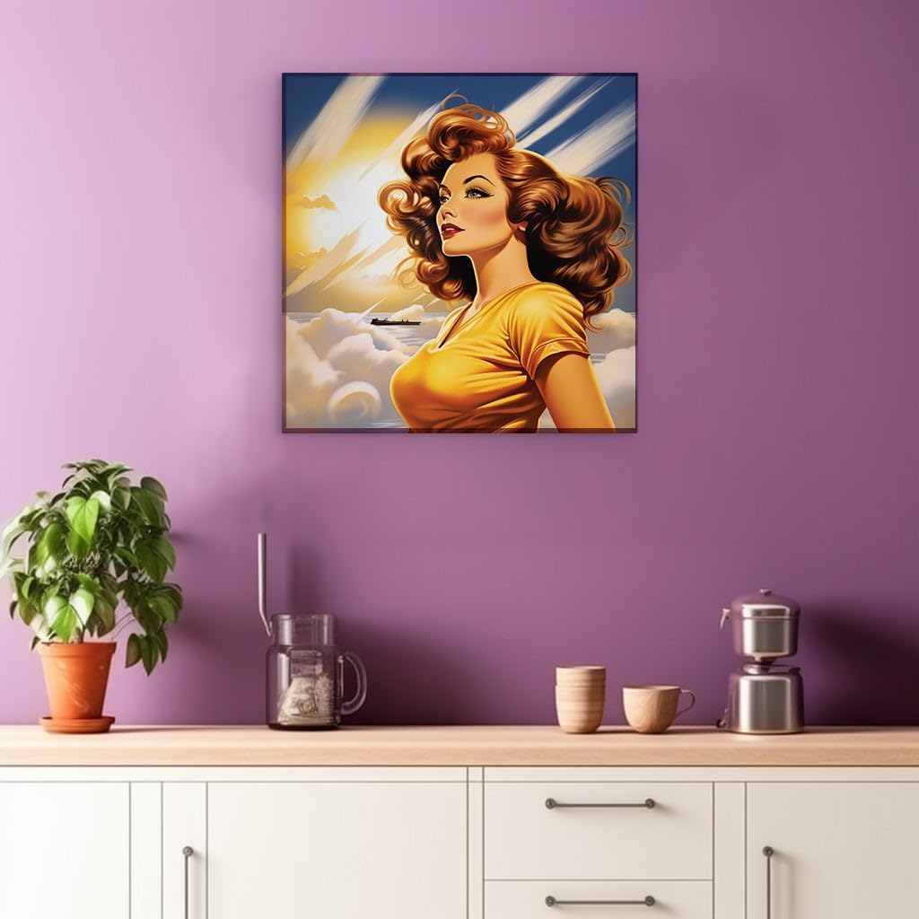 Canvas for Living room. Golden Dreams Afloat Amidst Wavy Locks and Distant Sails, 27 x 18 inch Canvas Wall Art - Contemporary Masterpieces - Inspirational Office Decor - 69x46 cm (27x18 inch)