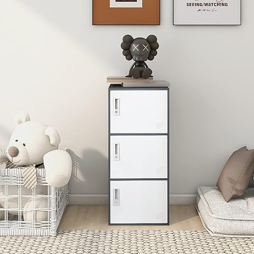 Miniatura 8 de Gabinete de almacenamiento vertical apilable de 3 puertas con cerradura, dispositivo anti-caída, locker de metal, organizador para oficina, hogar