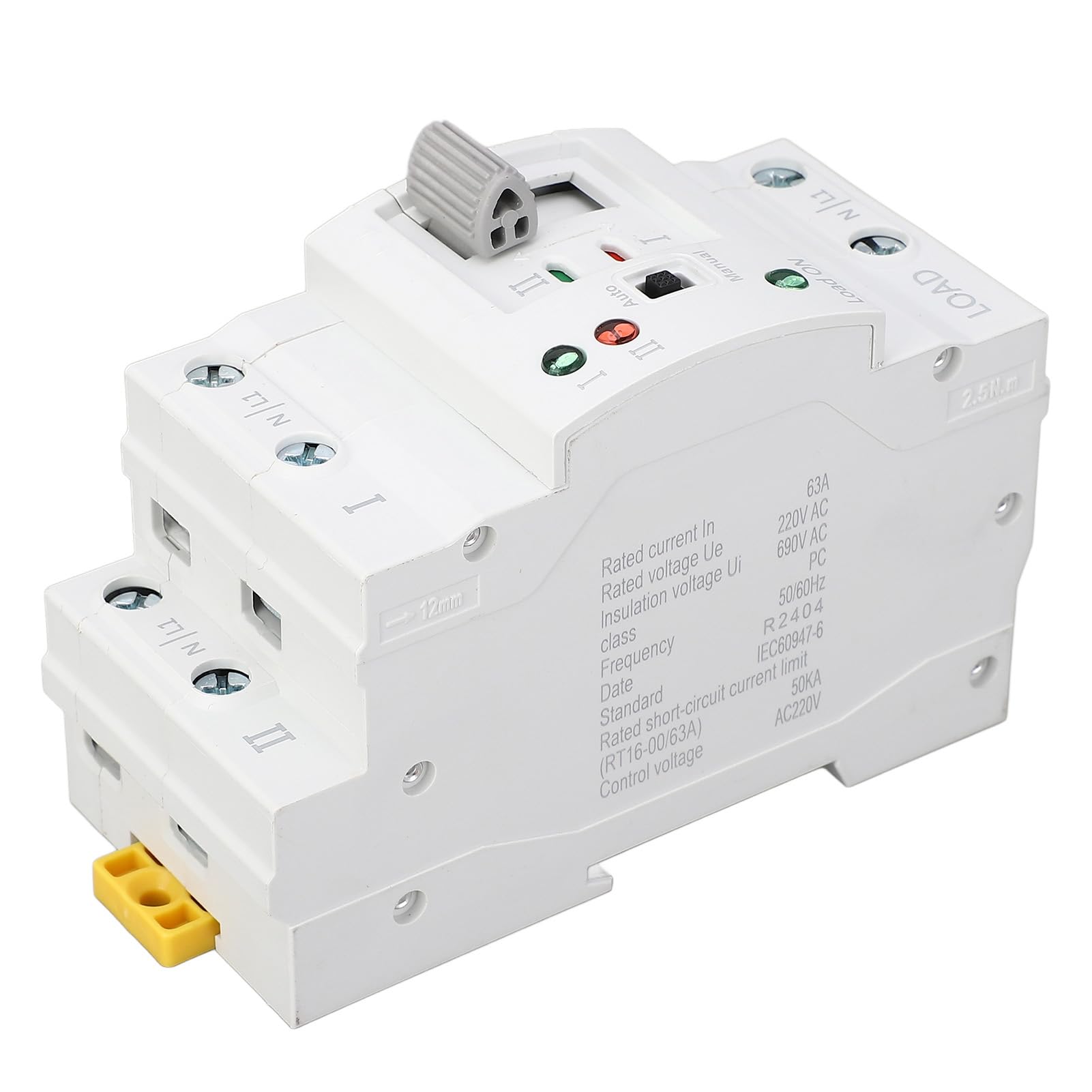 Interruptor de Transferencia Automática Doble Potencia ATS 2 Polos 63A 110V - Transición de Milisegundos para Sistemas de Emergencia - Material PC Ignífugo con Contactos Plata -