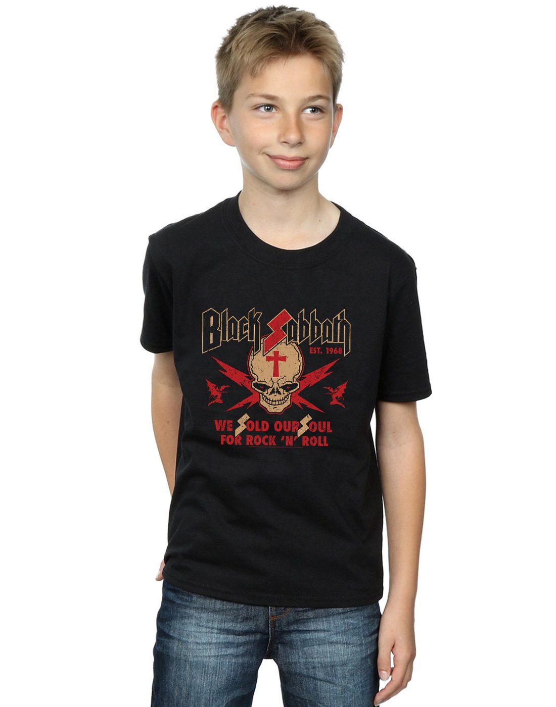 Absolute Cult Black Sabbath Boys Skull Crest T-Shirt Black 12-13 Years