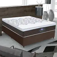 Cama Box Casal Colchão Molas Ensacadas com Euro IN New York Marrom/Branco 138x188x64cm