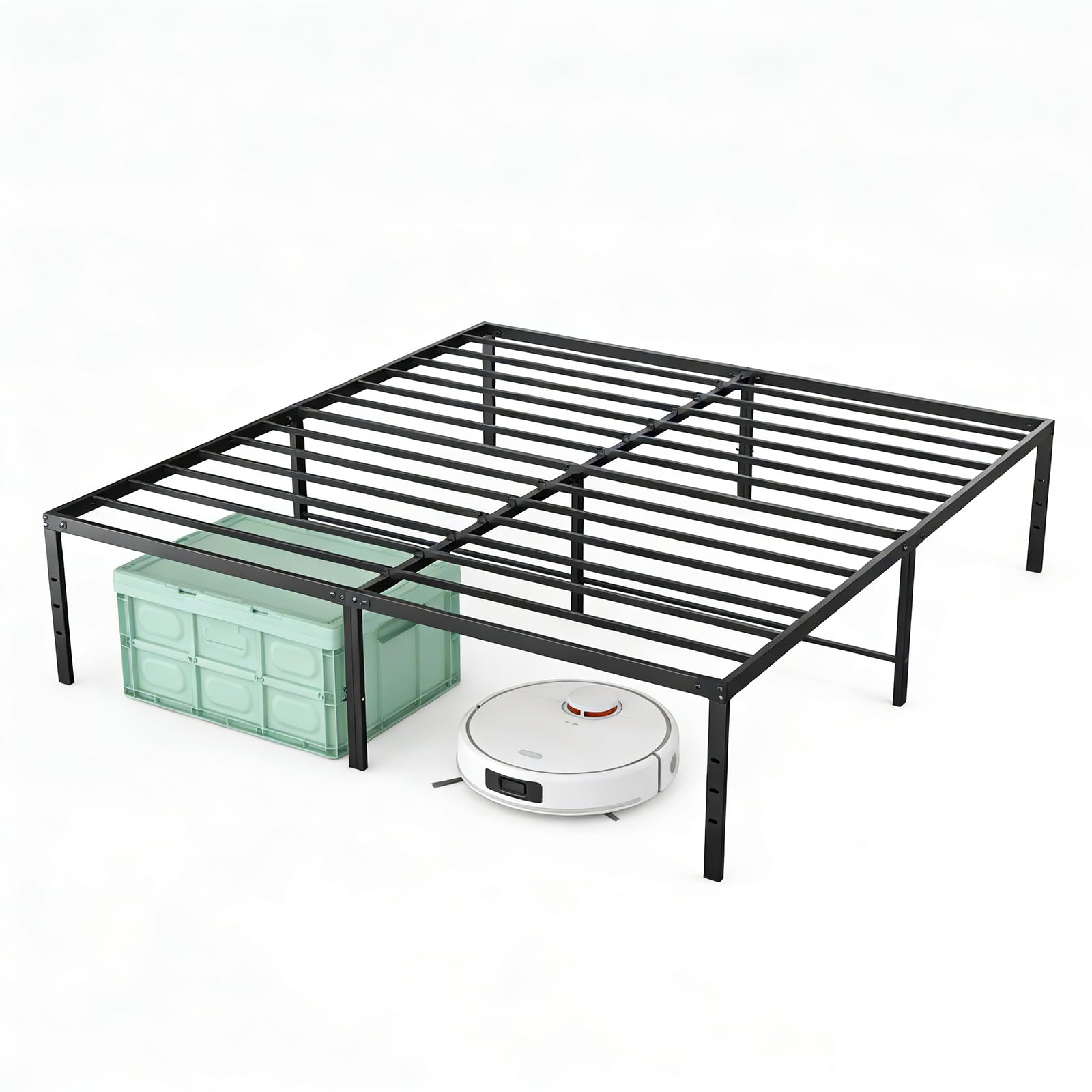 sweetcrispy full size 18 inch platform bed frame, heavy duty metal foundation frame, noise-free sturdy steel slats, underbed storage, no box spring needed, quick setup