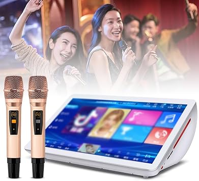 Karaoke Machine, Desktop KTV Player with Reverb Wireless Microphone, 19.5" Capacitive Touch Screen Karaoke System, Multilingual Support for Home Party KTV Bar
