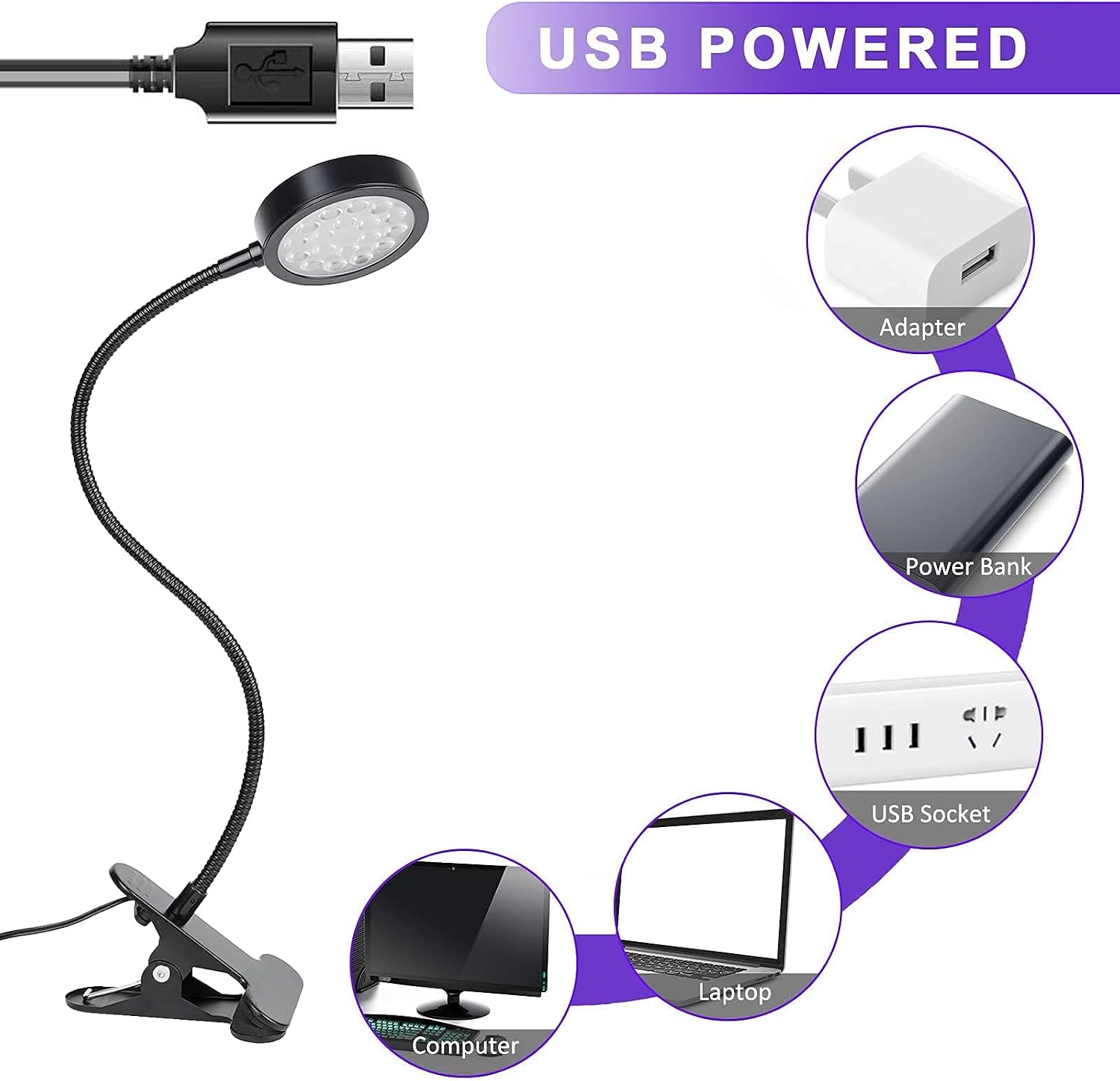 UV Light Gooseneck Curing Lamp, 5W, USB 1.5m Ultraviolet Lamp, 395nm | UV Lights for Resin Curing, Wavelength 395nm, Flexible Gooseneck Clip, Blacklight Lamps Perfect for Gel Nails, Resin Curing