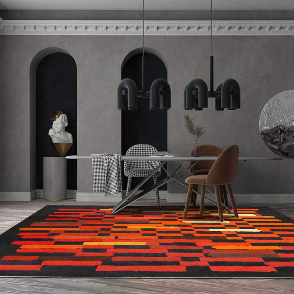 Jwujnxaq Alfombra Salon Alfombra Lavable De Habitacion Dormitorio Pelo Corto Carpet Tapetes para Sala Alfombra Grande De Comedo Simple Abstracto Rojo Negro 160 x 230 cm
