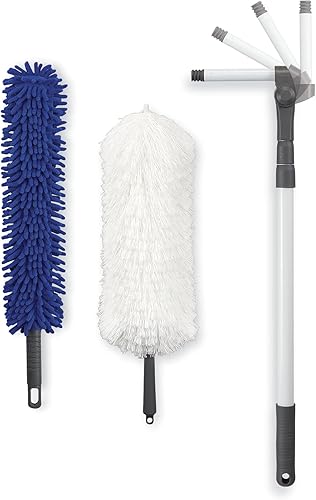 PGI Traders - Plumero multiángulo Cabeza flexible Poste de extensión de 25 a 70 pulgadas Cepillo para limpiar techos altos, luces, ventanas,