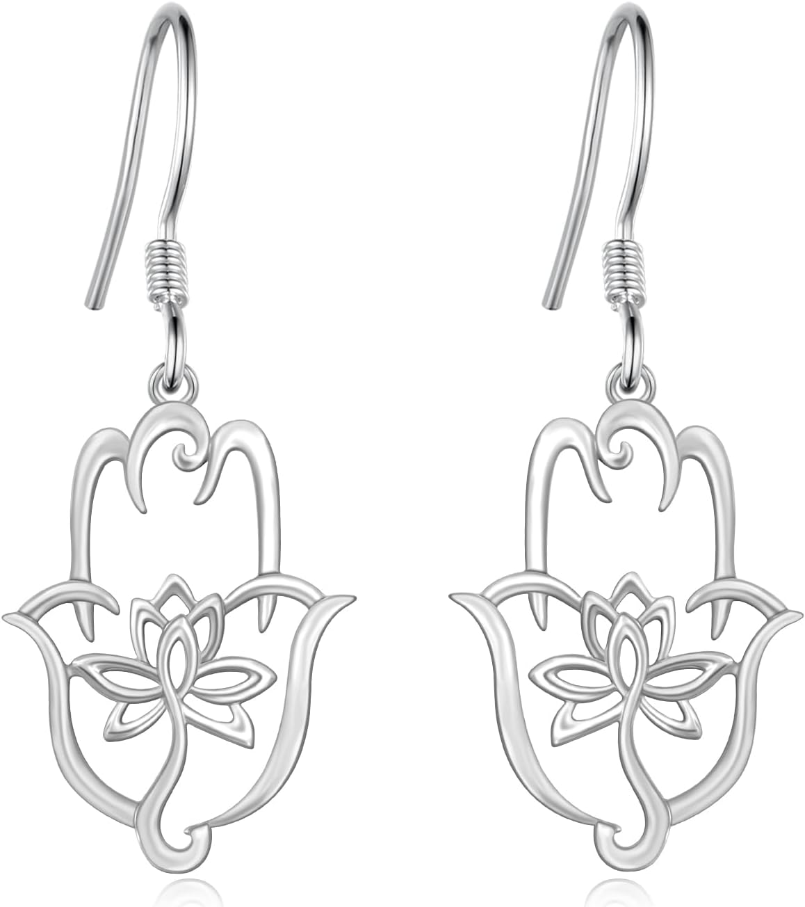 Lotus Earrings 925 Sterling Silver Lotus Dangle Earrings Hamsa Lotus Flower Jewelry Gifts for Women Mom