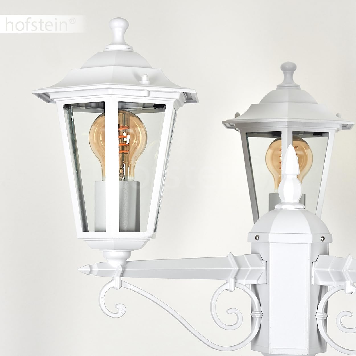 HOFSTEIN Lampe d'allée extérieure Loria, lampe d'allée en métal/verre en blanc/clair, candélabre à 3 flammes en look antique, hauteur max. 200 cm, éclairage de jardin IP44, 3 x E27, sans ampoules