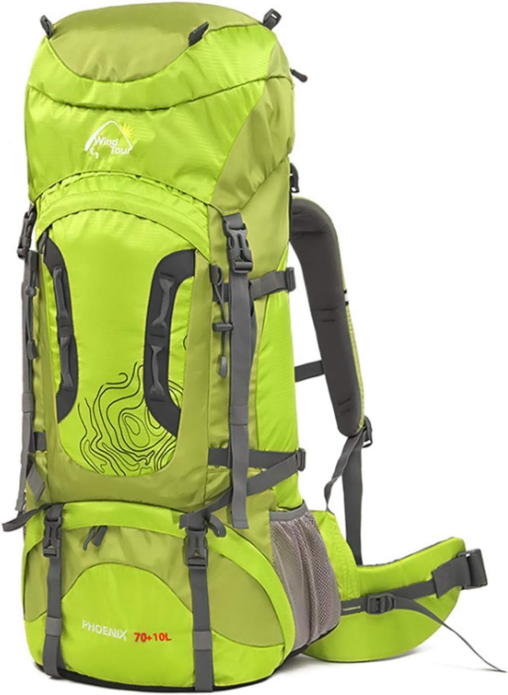 Wind Tour Outdoor 60L Ripstop Trekking Bag Sport Backpack with Rain Cover for Climbing Cycling (Green)
