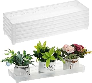 6 PCS Plastic Plant Tray Saucer, Rectangular Window Sill Plant Tray for Indoors Outdoor Flower Pots for Window Shelf, Clear Thick Plastic Plant Trays for Succulent Pot, Square Plant Saucers