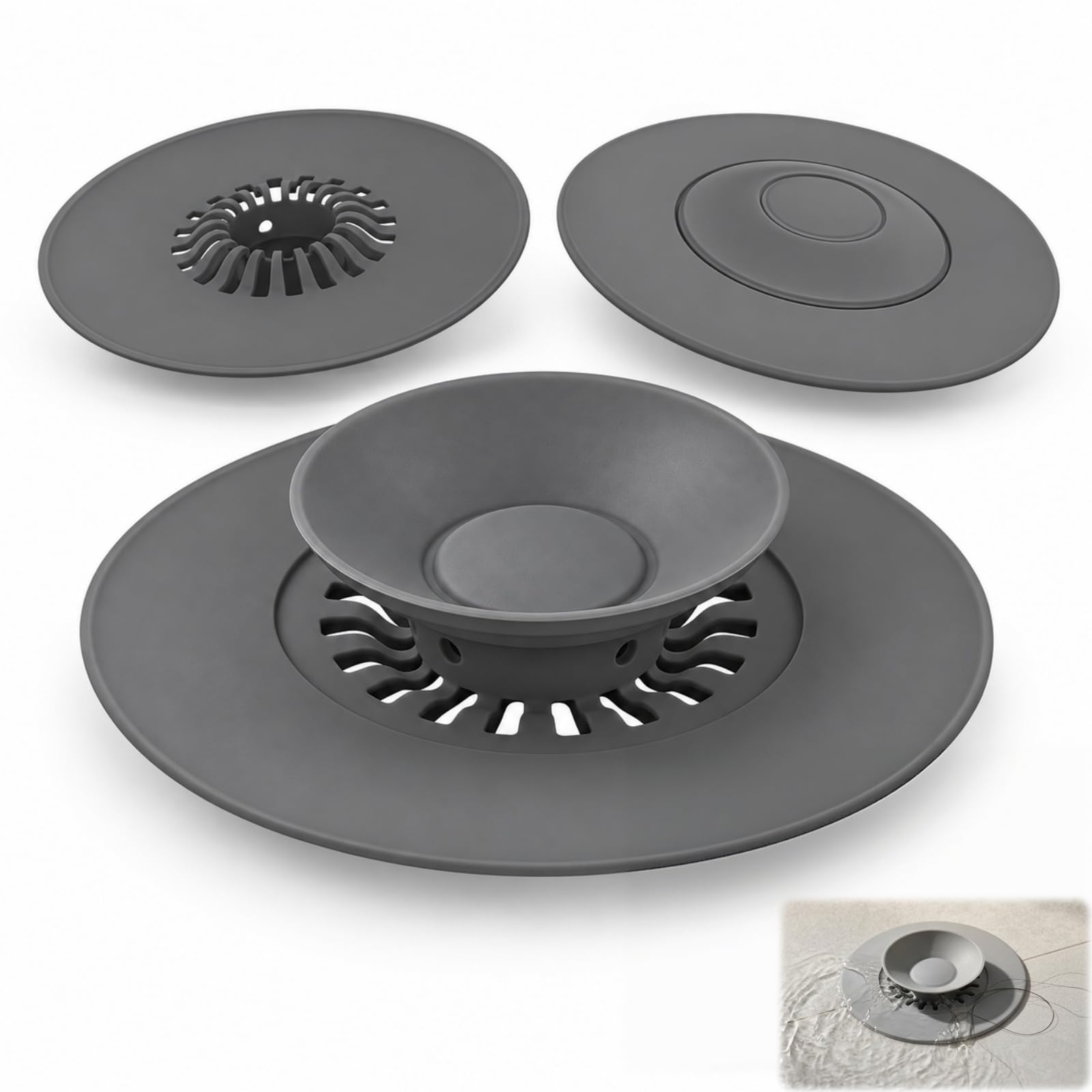GHXXETC Universal Sink Plug,Silicone 3 Pack, with Press & Hair Strainer