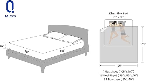 Miniatura 9 de MISSQ Juego de sábanas de tamaño King, refrescantes, extrasuaves, resistentes a las arrugas y a la decoloración, hipoalergénicas, sábanas de