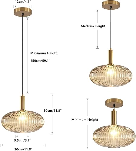 Miniatura 2 de KCO Lighting - Lámpara colgante moderna de globo dorado de 1 luz, de mediados de siglo, en latón antiguo, lámpara colgante de comedor, lámpara
