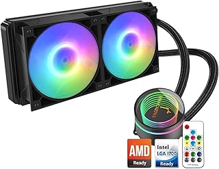 Dracaena.io AIO CPU Cooler, Color Change Remote, 240mm Radiator, ARGB PWM Fans Quiet Less Than 27DBA, Compatible with AMD AM5/AM4-Intel LGA 1700/1200/115X, Leakproof Technology, High Flow Pump, Black