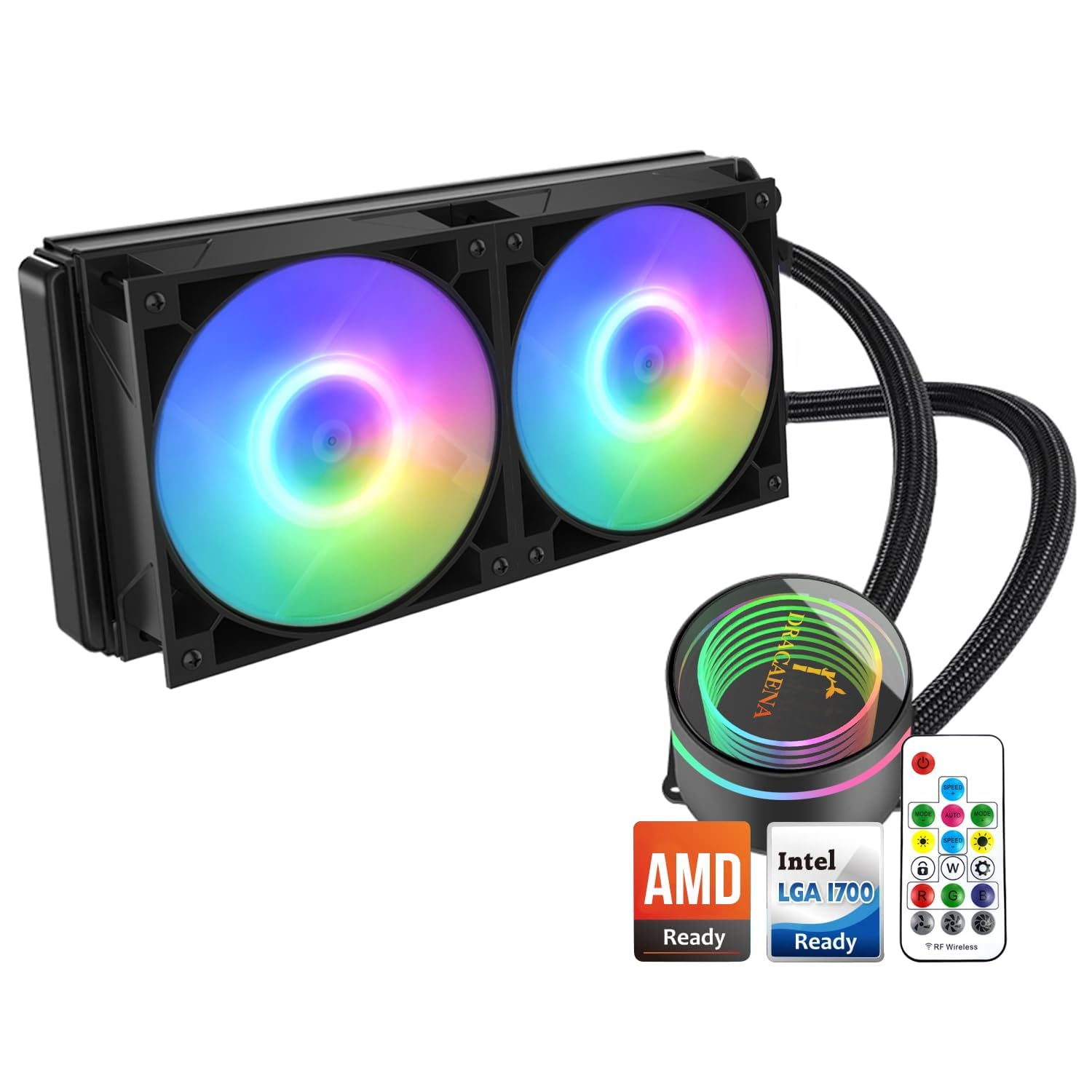Dracaena 240mm AIO CPU Cooler, 240mm Radiator, Leakproof Technology,High Flow Pump,RGB Liquid Cooling System for AMD Ryzen/Intel LGA 1700*/1200/115X