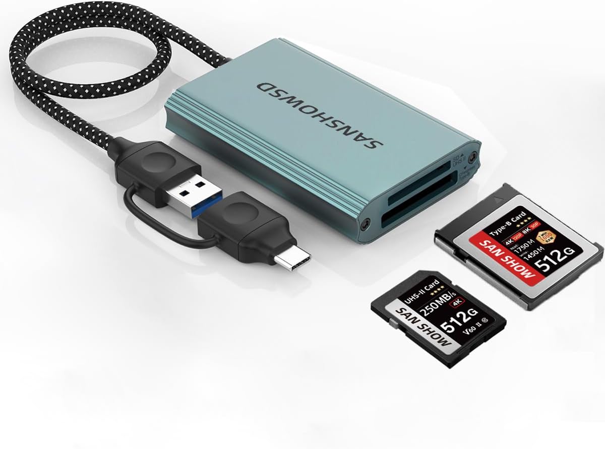 CFexpress Type B and SD 4.0 UHS-II Dual-Slot Memory Card Reader, 10Gbps USB 3.2 Gen 2 CF Card Reader, for Professional Filmmakers, Photographers, Compatible with Windows/Mac/Linux/Android