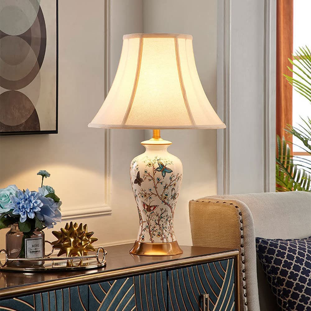 Lampada da Tavolo Lampade Luce da Comodino 22,5" Ceramica Metallo Moderno Dipinto a Mano Floreale Comodino per Camera da Letto Soggiorno Ufficio Scrivania (col