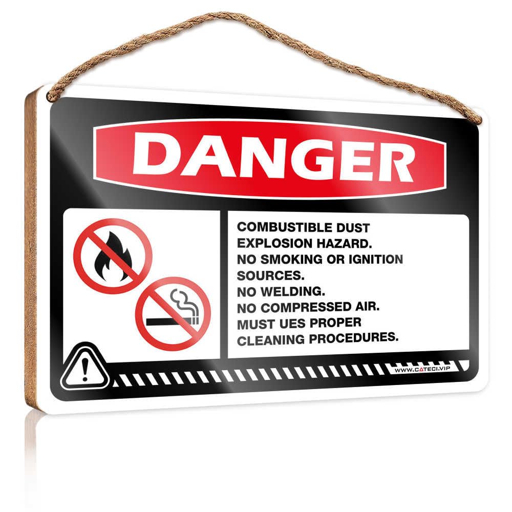HMQW Kitchen Wall Sign Danger Combustible Dust Explosion Hazard No Smoking Or Ignition Sources Wooden Sign Winter Signs For Home Decor Teen Room Decor(23X35CM)