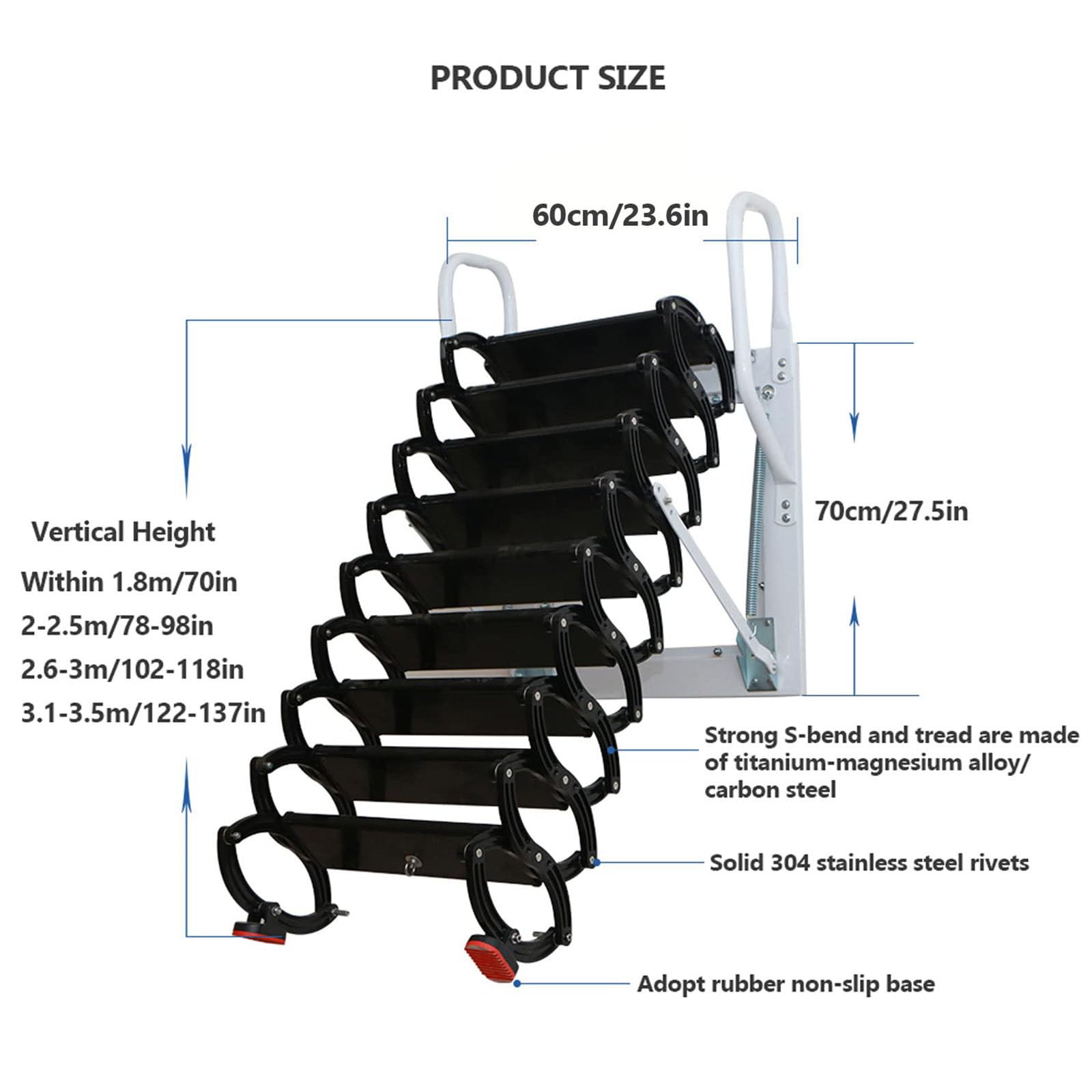 Schody Strychowe Schody Strychowe, Drabina Ze Stopu Aluminium, Schody Składane Na Strych, System Opuszczania Drabiny Strychowej, Wysuwana Drabina Strychowa,A-2-2.5m/80-100in