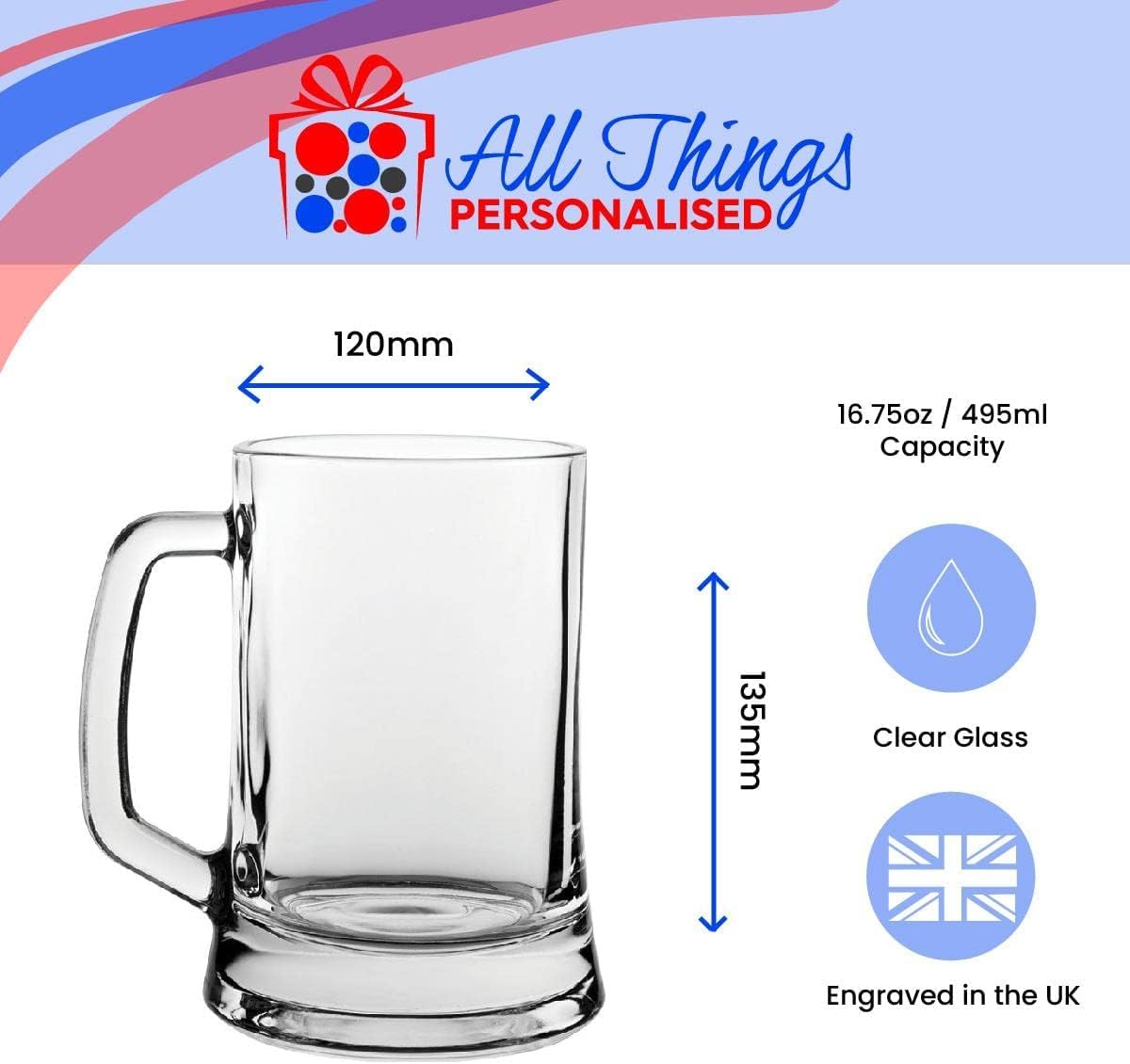 All Things Personalised Chope à Bière Gravée 0,5 L - Cadeau 18 Ans Personnalisé avec Prénom - Verre à Bière Gravure Laser - Coffret Cadeau Inclus