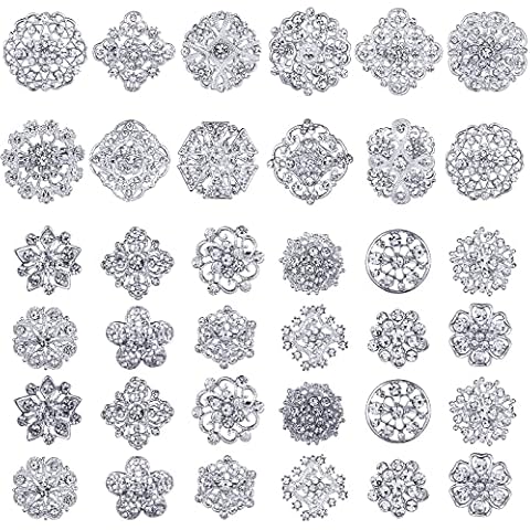 Clear Rhinestone Brooches for Crafts Crystal Flower Brooch Pins with Rhinestones (Silver) Cover