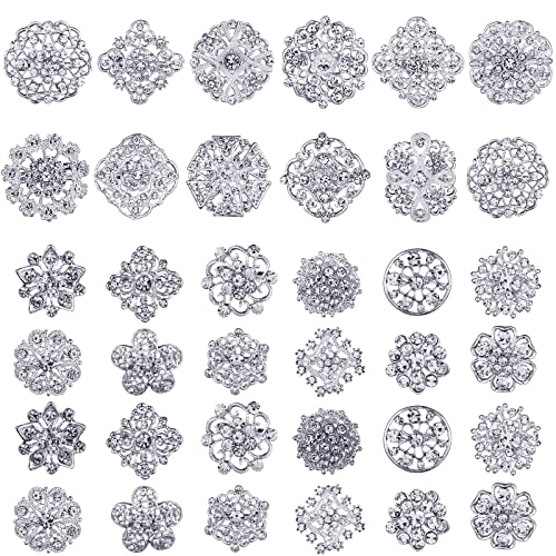 36 Pieces Clear Rhinestone Brooches for Crafts Crystal Flower Brooch