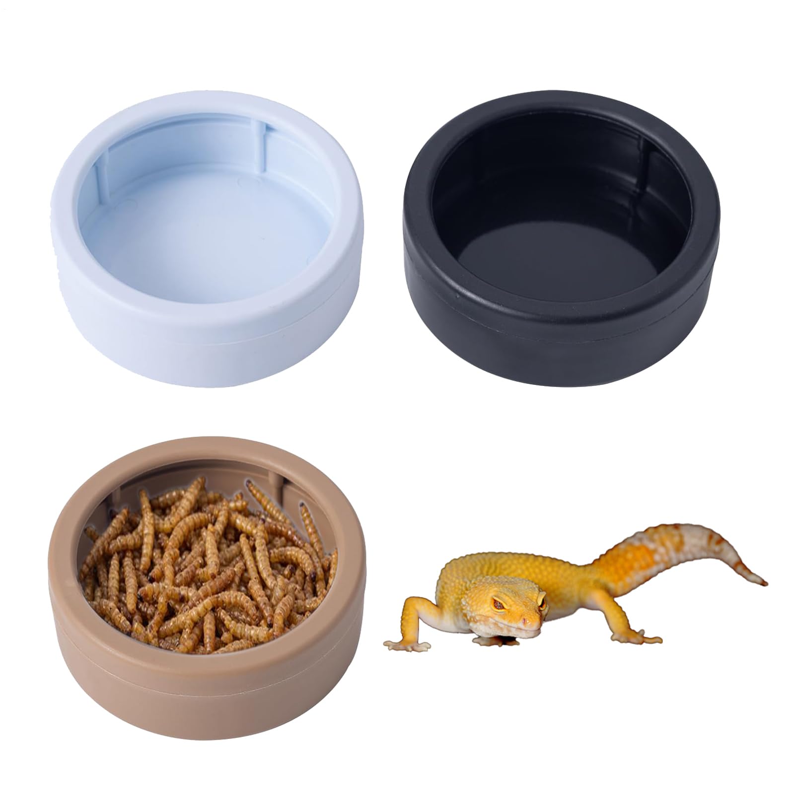 Reptile Water Bowl - Anti-Escape Worm Feeder Cups - Hermit Crab Water Dishes - for Gecko Lizards Bearded Dragon Hermit Crab Snail Hamster Pet Store Home Terrarium Tank Enclosure