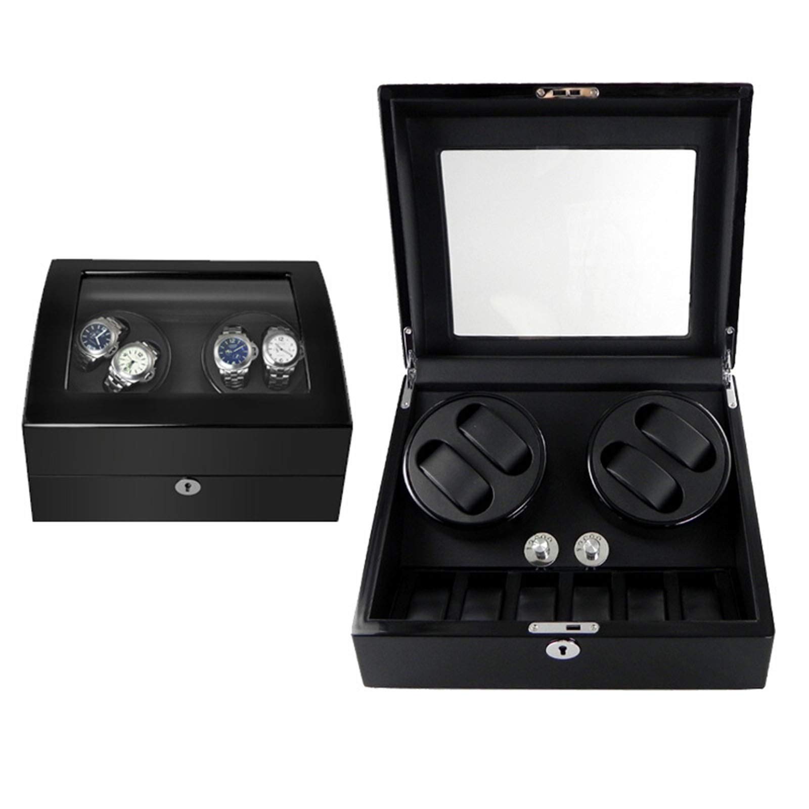 OLSKFUH Watch Winder Automatic Rotation Watch Winder Collector With 4 Watch Winder And 6 Display Storage Plenty Of Space For Large Watches Black Gift,