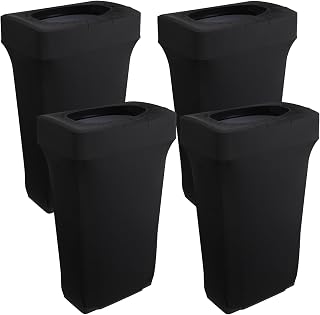 JUXYES Pack of 4 Outdoor Stretch Trash Can Covers, Black Rectangle Spandex Waste Container Cover Decorative Cover for Outside Household Kitchen Bin, Fit for 23 Gallon Bin