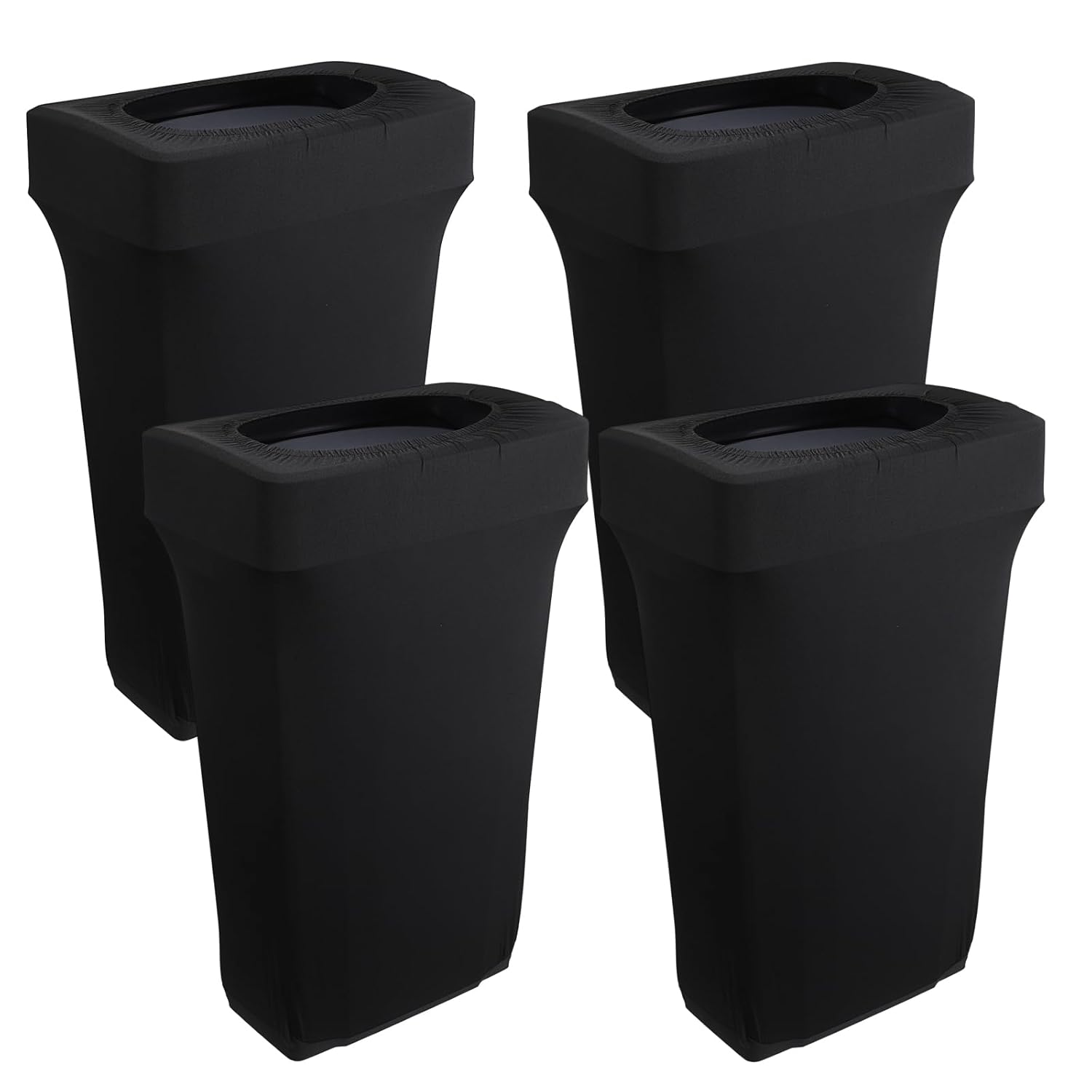 JUXYES Pack of 4 Outdoor Stretch Trash Can Covers, Black Rectangle Spandex Waste Container Cover Decorative Cover for Outside Household Kitchen Bin, Fit for 23 Gallon Bin
