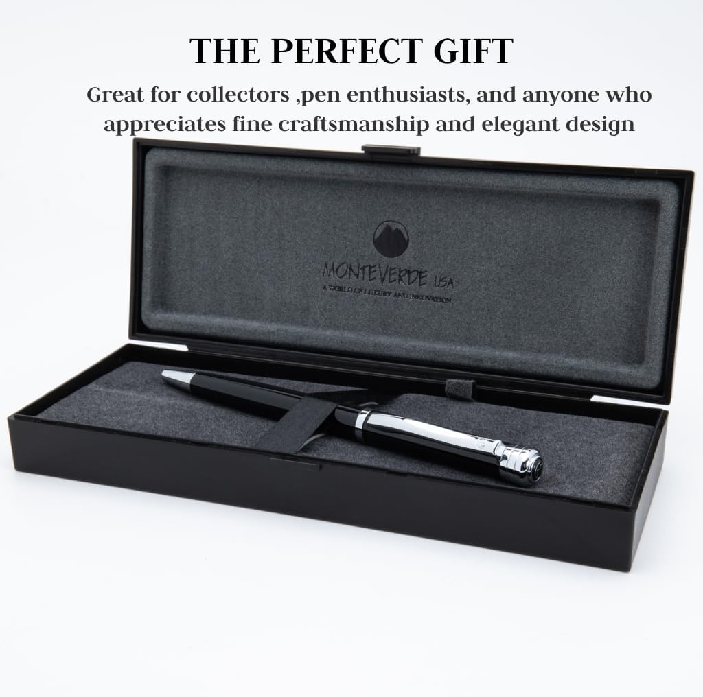 Monteverde USA Strata Black Ballpoint Pen - Sleek Design, Polished Chrome Accents, Refillable, Professional Writing